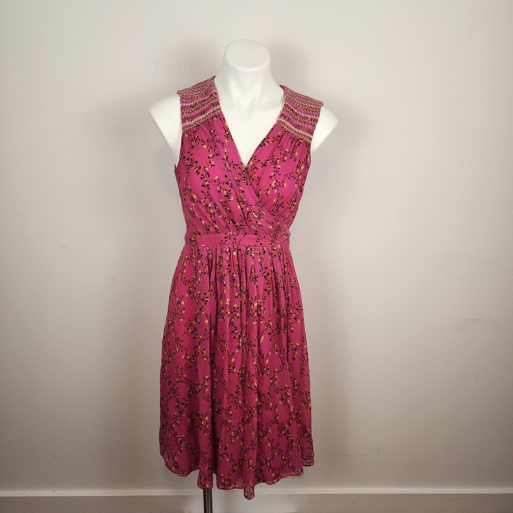 Diane Von Furstenberg Silk Bali Pink Floral Wrap Dress Women's‎ Size 4 - Picture 2 of 9